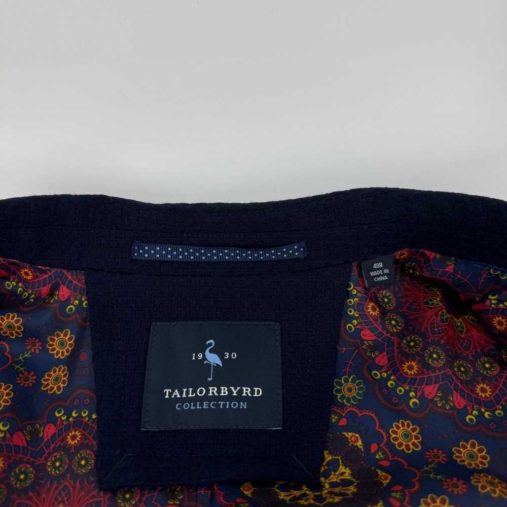 Tailorbyrd Collection Navy Blue Waffle Knit Blazer Sport Coat 40R Paisley Lining - Picture 7 of 12